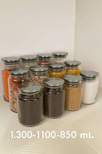 SteweHome Set of 12 General Use Transparent Food Jars with Metallic Lid 1300ml
