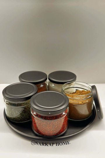 SteweHome Set of 5 General Use Food Jars with Airtight Lid Metallic Black 8.2x8.2x8.2cm