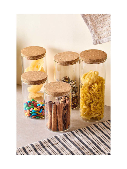 SteweHome Set of 5 Glass Transparent Jars for Tea Coffee with Cork 600ml