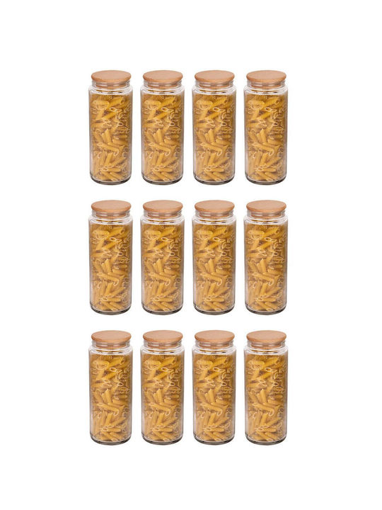 SteweHome Set of 12 General Use Glass Brown Jars with Lid 1500ml