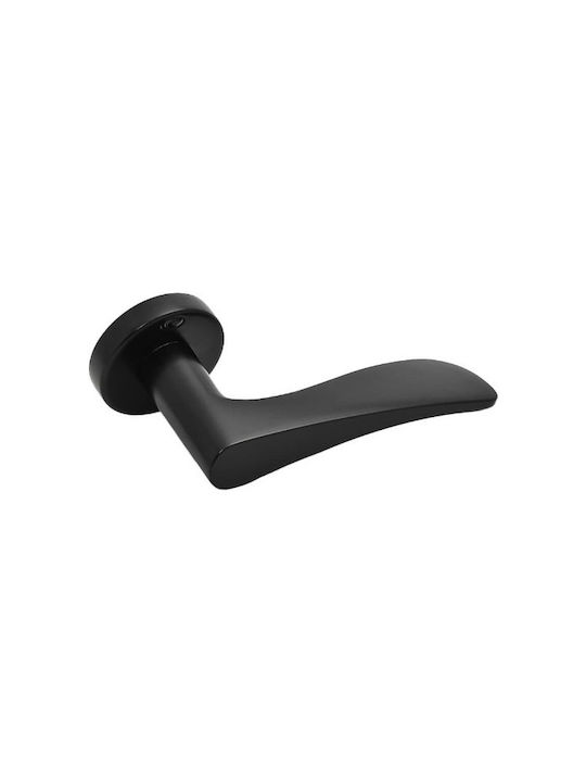 Convex Front Door Lever With Rosette Pair With Mouthpiece Black