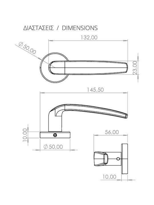 Convex Πόμολο Μεσόπορτας Ροζέτα 2245 Ζεύγος με Επιστόμιο Ματ Μαύρο