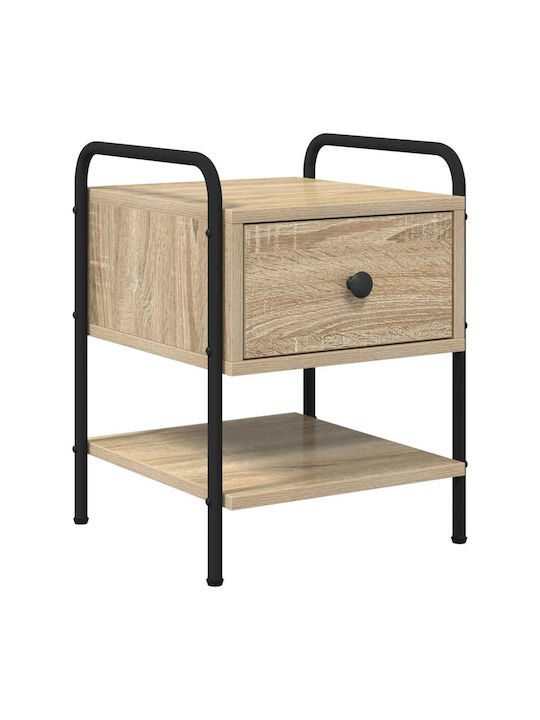 Wooden Bedside Tables With Metal Legs Beige 2 Pieces 35x36.5x47cm