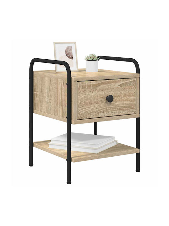 Wooden Bedside Tables With Metal Legs Beige 2 Pieces 35x36.5x47cm