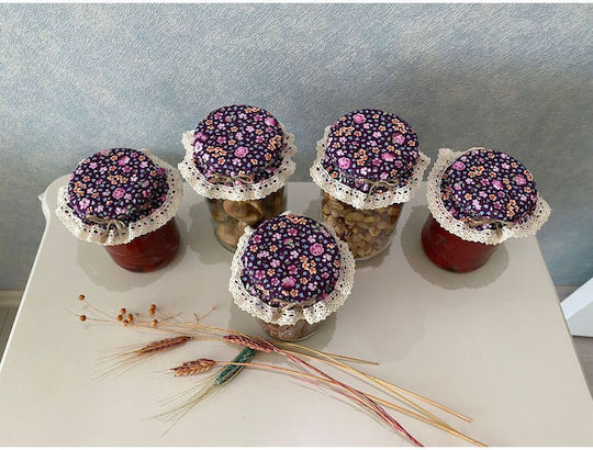Stewehome Set Of 5 Pieces Purple Fabric Elastic Jar Food Covers Purple Flowers