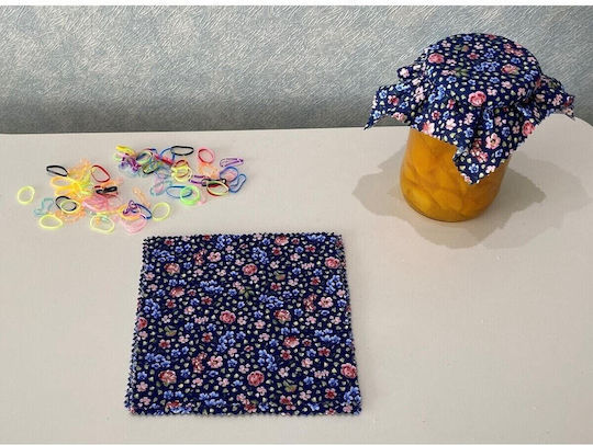Stewehome Set Of 25 Pieces Fabric Jar Lid Covers Flowers Multicolored Elastic Tying Bands Dark Blue