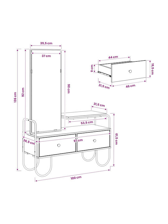 Wooden Desk Oak 100x36.5x136cm