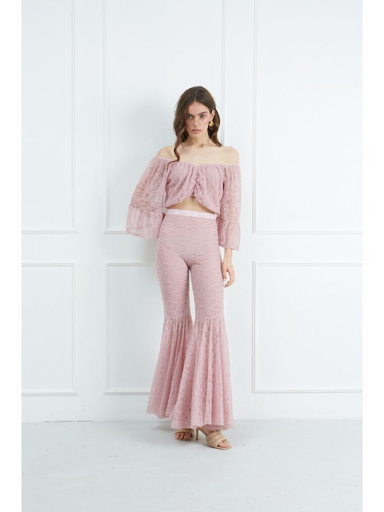 Γυναικείο Crop Top με Δαντέλα Σάπιο Μήλο