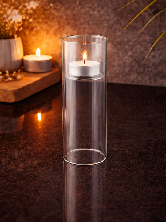 SteweHome Glass Candle Holder In White Colour 7x7x20cm