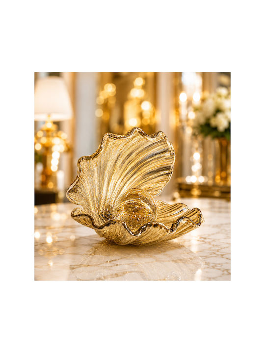 Stewehome Decorative Object Glass Sea Urchin Shell Pearl Details Beige 20x20 Cm