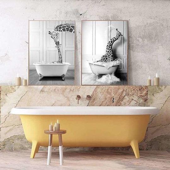 Canvas Wall Poster Without Frame 2x 60x90cm Giraffe In Bathtub Design