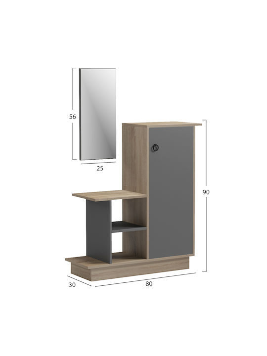 Song Hallway Furniture with Mirror & Shoe Rack Sonama/Grey 80x30x90cm