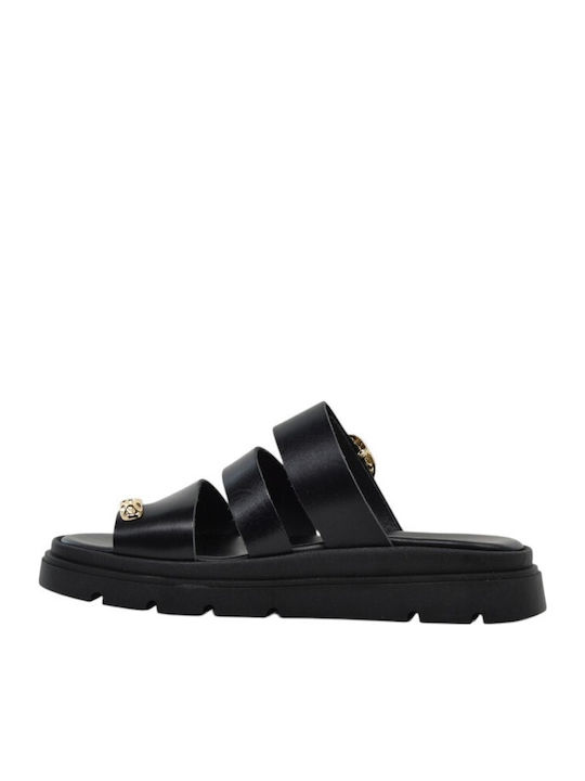 Leather Women's Flat Sandals Black 4534+Black Leather
