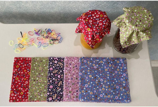 Stewehome Set de Huse din Material Multicolore pentru Capacul Borcanului Model Floral Legături Elastice Multicolore