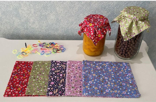 Stewehome Set de Huse din Material Multicolore pentru Capacul Borcanului Model Floral Legături Elastice Multicolore