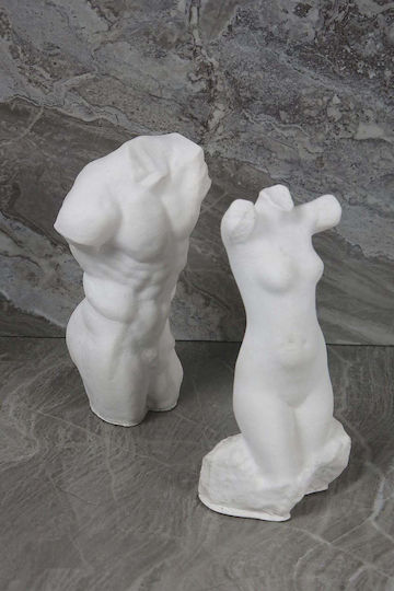 Stewehome Set of 2 Pieces Decorative Statues Female Male Nude Concrete White 7x14x14.5 Cm