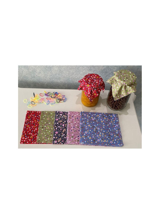 SteweHome Set of Multicolored Fabric Jar Lid Covers Floral Design Multicolored Elastic Ties Multicolored