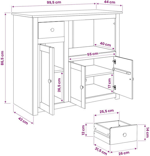 Floor Kitchen Cabinet White 99.5x44x86.5cm