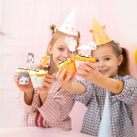 Topper Decorațiune Brioșe Cupcakes Pisici Colorate Pisici Ziua De Naștere 6 Bucăți