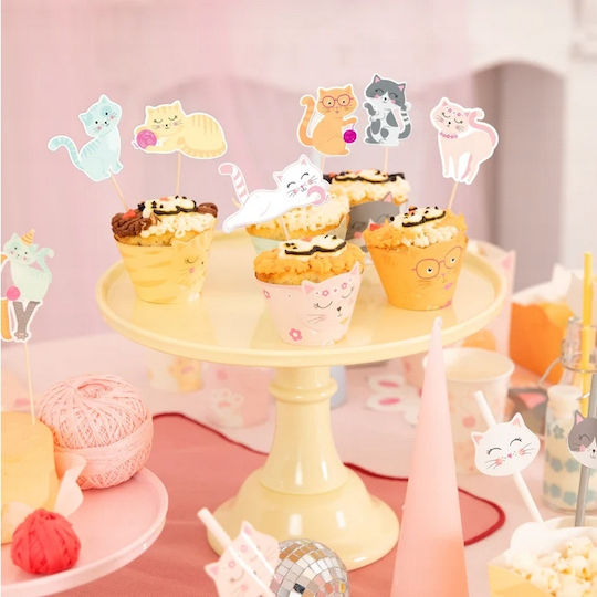 Topper Decorațiune Brioșe Cupcakes Pisici Colorate Pisici Ziua De Naștere 6 Bucăți