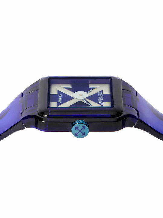 Off White Herrenuhr Batterie mit Blauem Gummiarmband