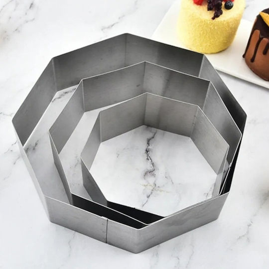 Set 3 Pufo Metal Octagon-shaped Cake Pans Cake Layers Silver Durable Easy To Use