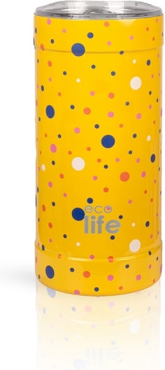 Ecolife Pahar Termos Oțel Inoxidabil / Aluminiu / Plastic Fără BPA 500ml Dots In Yellow cu Pai