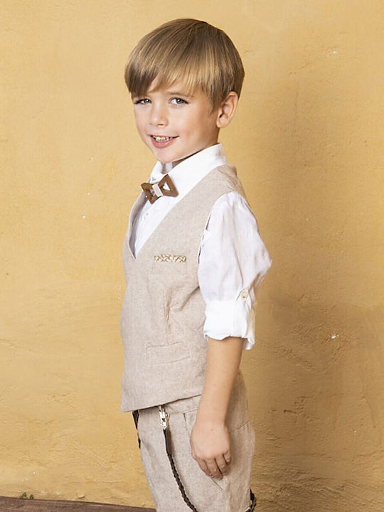 Baby Bloom Baptism Suit with Vest for Boy Beige Baby Bloom Baptism Suit with Vest for Boy Beige