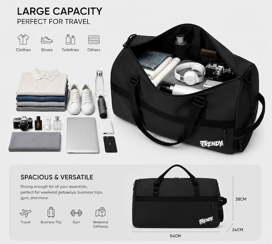 Geantă Voiaj Neagră Din Țesătură M54xL24xÎ38cm