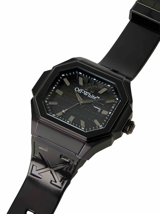 Off White Herrenuhr Batterie mit Schwarz Gummi Armband