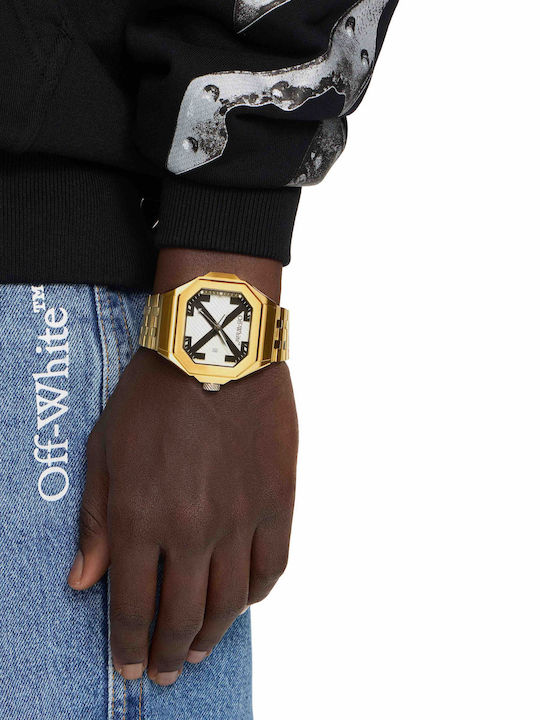 Off White Herrenuhr Batterie mit Metall-Armband