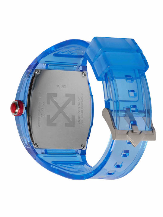 Off White Digital Herrenuhr mit Batterie und Blauem Gummiarmband