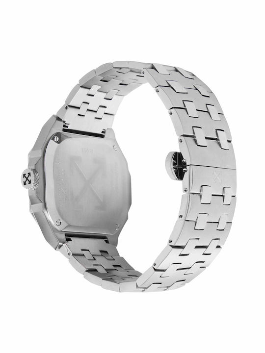 Off White Herrenuhr mit Batterie und Metall-Armband