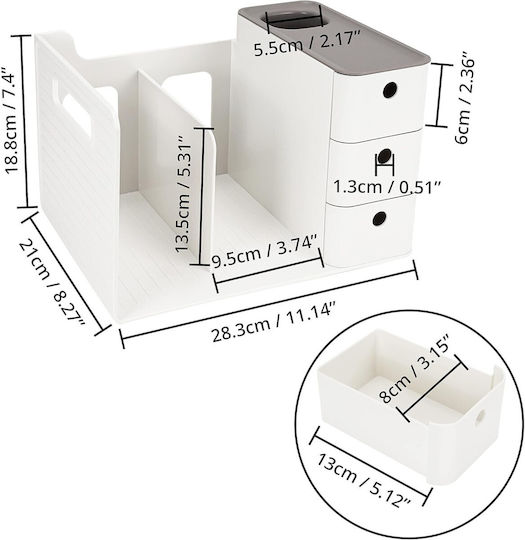 Belle Vous Desk Organizer 3 Drawers 2 Compartments Documents Made Durable Pp Plastic 28.3 X 21 X 18.8 Cm White