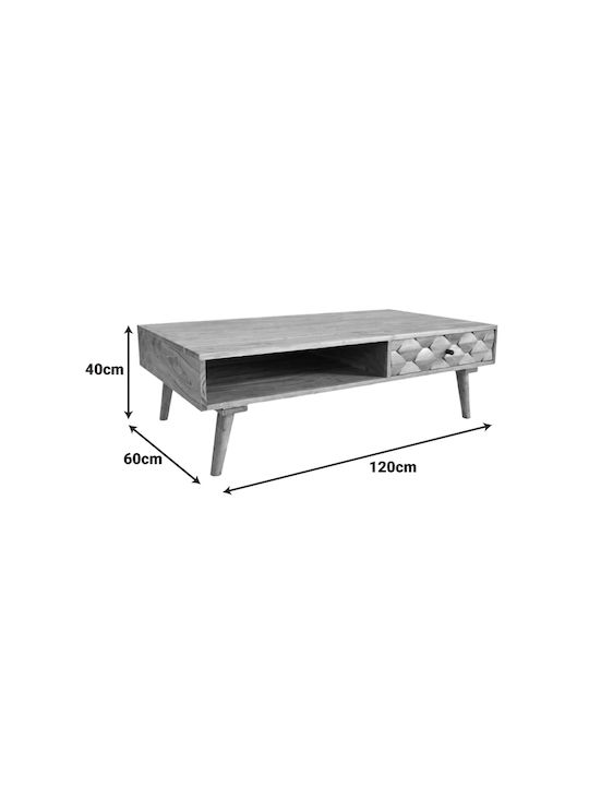 Zentrales Kaffeetisch Kaldio aus Massivholz mit Schubladen Natürliche Farbe M120xB60xH40cm