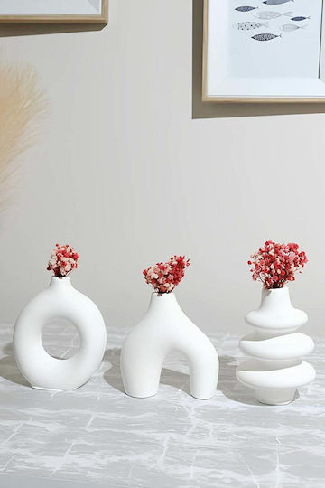 Stewehome Set 3 Stücke Moderner Beton Tischdekoration Vase Design Weiß 10x10x9 cm