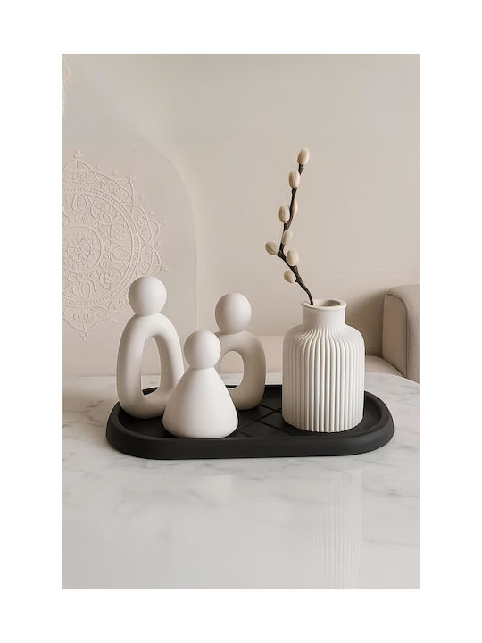Stewehome Set Of 3 Pieces Of Abstract Family Concrete Figures Modern Minimalist Style White 8x6x12 Cm