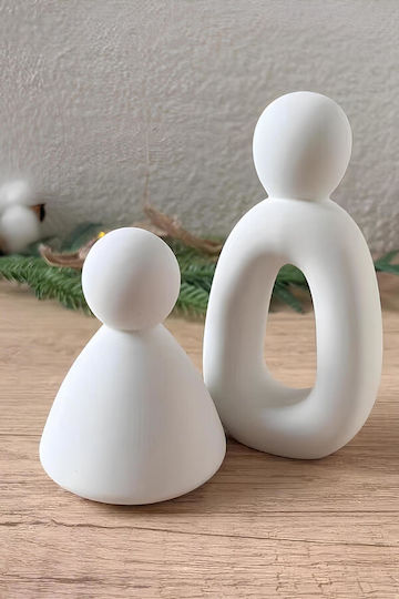 Stewehome Set Of 3 Pieces Of Abstract Family Concrete Figures Modern Minimalist Style White 8x6x12 Cm