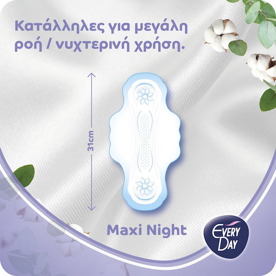 Every Day Sensitive With Cotton Maxi Night Sanitary Pads with Wings Ultra Plus for Heavy Flow 7 Drops 18pcs