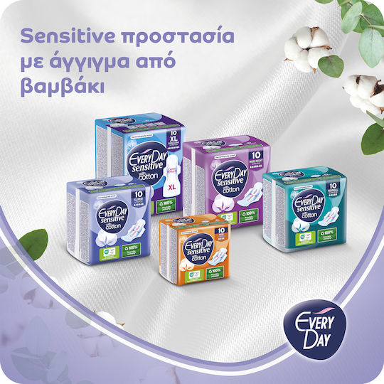 Every Day Sensitive with Cotton Extra Long Sanitary Pads with Wings for Heavy Flow 8 Drops Double Pack 2x9pcs