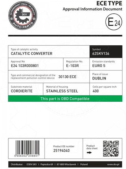SKV Katalysator Für Opel