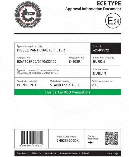 SKV Φίλτρο DPF για VW