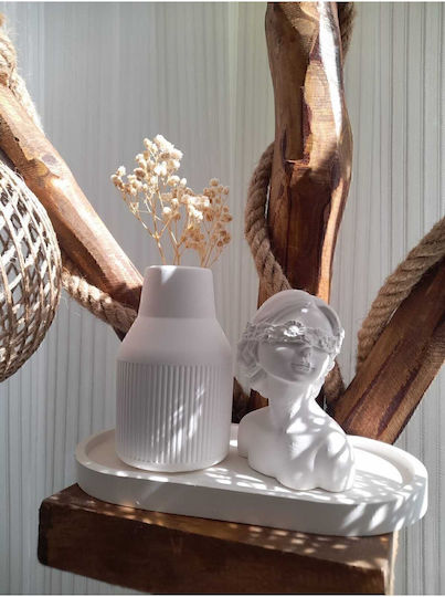 Stewehome Set 3 Bucăți Vaze Figurină Decorativă Obiect Farfurie Ovală Vază Bibelou Decorativ Alb 10x11 Cm