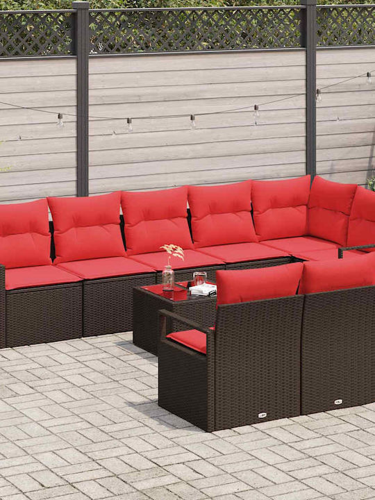 vidaXL Garten- und Outdoor-Möbelsets 9 Stück Wohnzimmer Braun mit Kissen