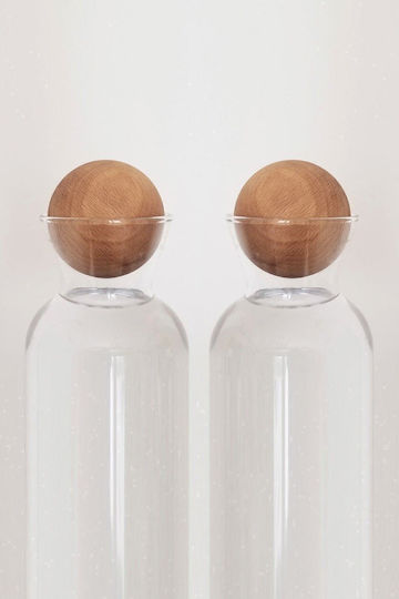 Stewehome Wooden Jar Food Covers Shelf Set 2 Pieces Wooden Brown Lid Sphere