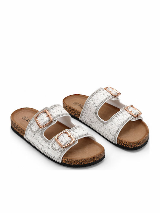 Damen Anatomische Flache Sandalen Weiß