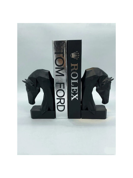 Stewehome Cubic Bookend Horse Shape Set 2 Pieces Concrete Black One Size