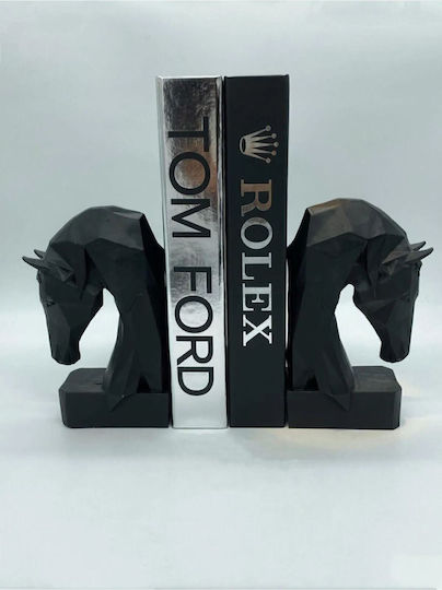 Stewehome Cubic Bookend Horse Shape Set 2 Pieces Concrete Black One Size
