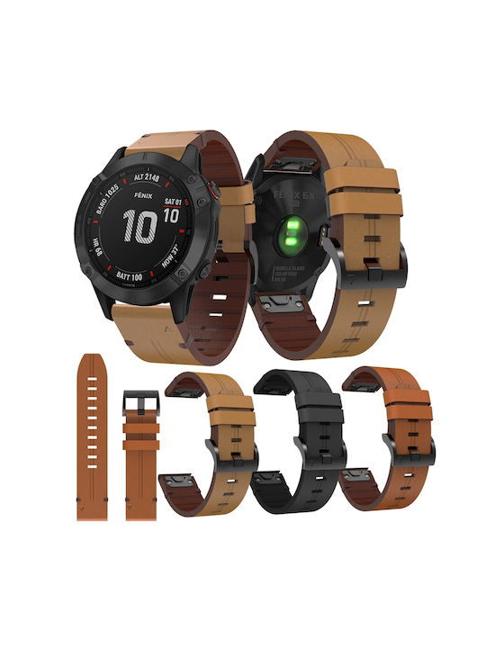 Кожена Каишка Черна (Fenix 5 / 5 Plus / 6 / 6 Pro / 7 / 7 Pro / 8 / E (47mm))