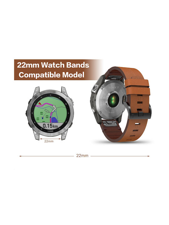 Кожена Каишка Черна (Fenix 5 / 5 Plus / 6 / 6 Pro / 7 / 7 Pro / 8 / E (47mm))